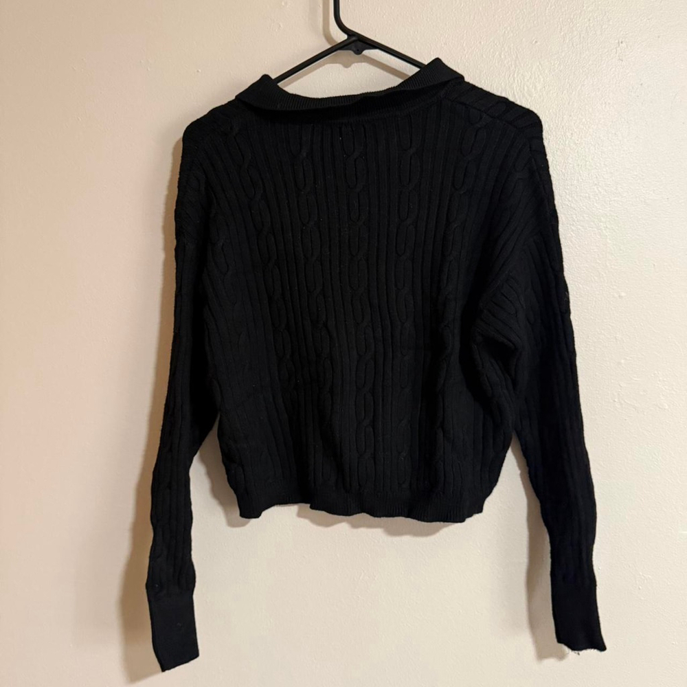 A New Day Black Cable Knit Collared Button Up Sweater Size Small - Picture 2 of 3